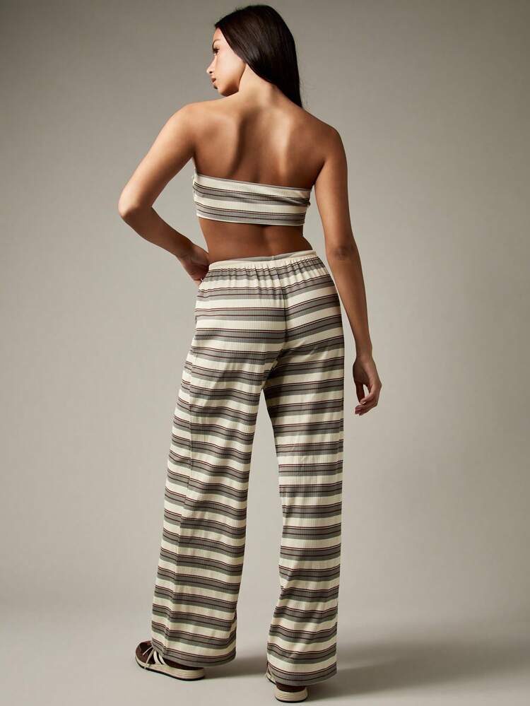 MISSGUIDED Bandeau Top And Wide Leg Pants With Stripes