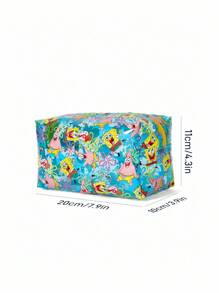 SpongeBob SquarePants | SHEIN 1pc Cartoon Pattern Printed Large Capacity Foldable PVC Makeup Bag, Multi-Functional Storage Pouch For Daily Essentials, Travel, Office, Makeup, Study, Suitable For Men, Women, Students,,‌ - Multicolor - View 5