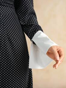 Flouryn Plus Size Women's Polka Dot Lace-Up Long Dress, Elegant And Fashionable For Outings And Gatherings Fall Cloth For Women