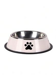 1PC大容量不锈钢宠物碗带爪印图案防滑耐用狗碗适用于中大型犬喂食饮水碗宠物用品狗配件宠物爱好者礼物 - 白色 - 查看 1