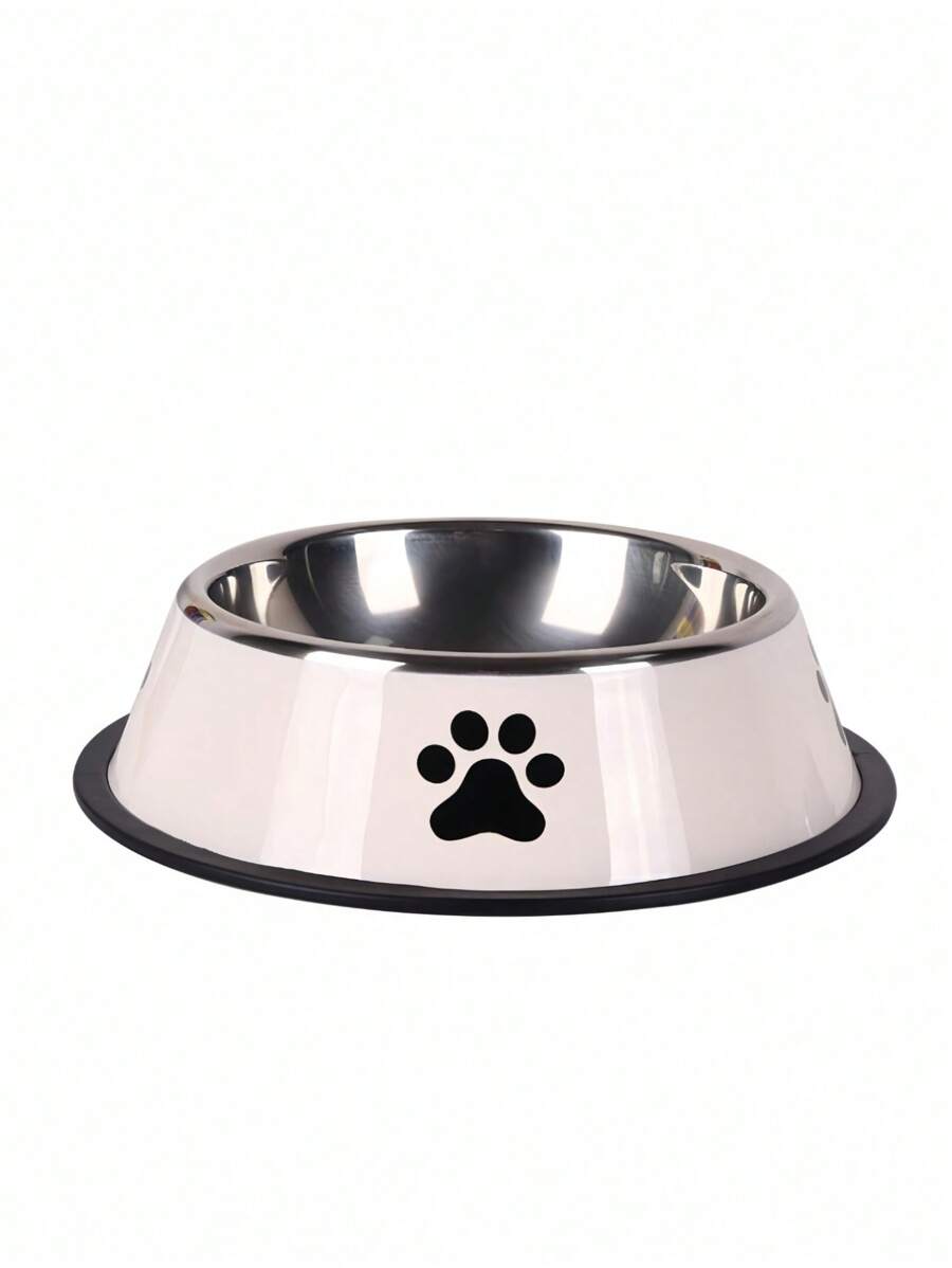1PC大容量不锈钢宠物碗带爪印图案防滑耐用狗碗适用于中大型犬喂食饮水碗宠物用品狗配件宠物爱好者礼物 - 白色 - 查看 1