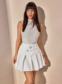 CLARA VERO Women Solid Color Belted Detailed Skirts - White - View 5