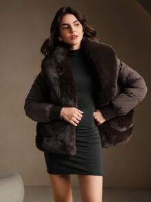 Anewsta 时尚高端毛绒拼布冬季夹克 - 咖啡棕 - 查看 4