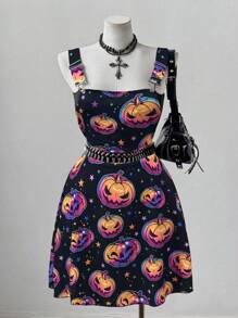 Sweetra 加大码彩色骷髅十字架性感无袖连衣裙 - 彩色 - 查看 5