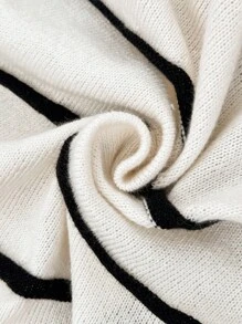 SHEIN LUNE Suéter de cuello alto de manga larga con contraste de color, jersey de punto de otoño/invierno - Blanco y Negro - Ver 3