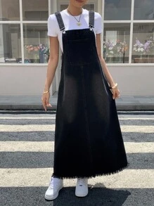 DAZY Women's Solid Color Casual Versatile Sleeveless Denim Dress - Black - View 5