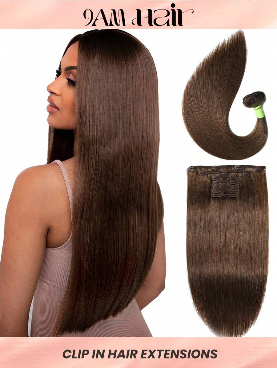 #6 Clip In Hair Extensions Real Human Hair, 20 Inch Remy Human Hair Clip In Extensions For , Invisible Natural Straight Seamless Clip Ins Hair Extensions - S6 - View 1