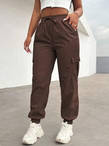 VaVaBold 女式纯色腰带工装口袋抽绳休闲裤