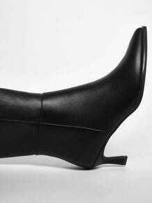 SHUZIA #RunwayReady Women's 2.25" Slanted Kitten Heel & Pointed Toe Pu Black Sleek Knee-High Boots– Designer-Inspired Elegance That Elevates Any Outfit With A Sophisticated, Chic Touch. For Christmas - Black - View 7