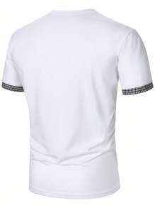 Manfinity Homme Áo thun nam cổ tròn tay ngắn họa tiết Houndstooth chắp vá mùa hè - trắng - Xem 2