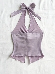 Soleia Fashionable Sexy Halter Tied Twist Hem Slit Backless Camisole,Rave Top - Mauve Purple - View 2