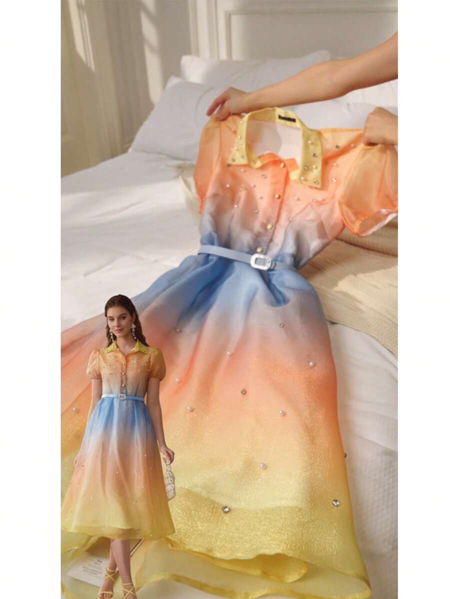 MOTF PREMIUM RHINESTONE DETAIL BELTED DRESS