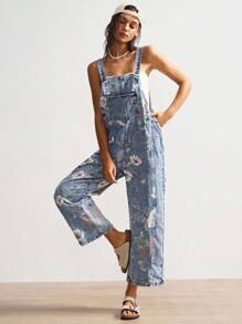 Bohemela 女士休闲宽松度假背带裤 - 藍色 - 查看 5