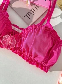 SHEIN 3 pièces/Set Lingerie sexy avec soutien-gorge sans fil, shorts et porte-jarretelle pour une jambe - Rose vif - Voir 7