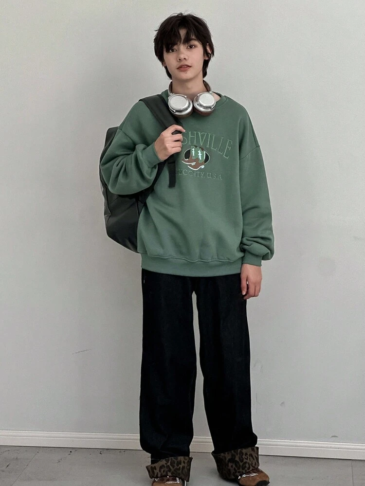 Men's Casual Sweatshirt With Letter Pattern Embroidery,Fall Clothes