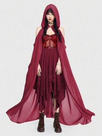 Fairycore Forest Fairy Queen Solid Color Hooded Loose Vintage Cape