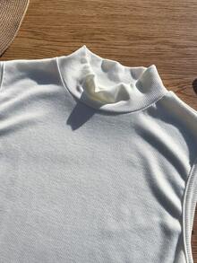 Comfortcana Plus Size Solid Color Self-Heating Ribbed Turtleneck Casual All-Match Vest White Sleeveless Top White Crop Top High Neck Top White Ribbed Top Sleeveless Turtleneck