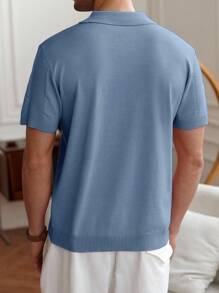 Manfinity Homme 男士休闲V领短袖针织上衣，纯色，适合日常通勤，夏季