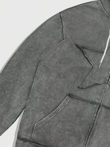 ROMWE MEN Grunge Punk Men's Solid Color Long Sleeve Zip-Up Drawstring Hoodie - Grey - View 4