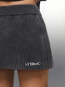 LYSMO 2025 New Arrive Minimalism Fall Women's Elastic Waist Short Casual Knit Mini Skirt Black - Dark Grey - View 7