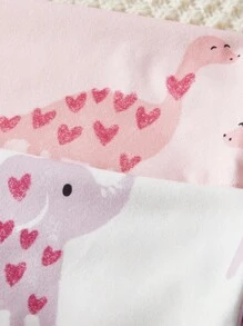 Set pigiama da 4 pezzi per neonata, morbido e confortevole, aderente, con stampe carine di cuore, elefante e dinosauro, top a maniche lunghe e pantaloni