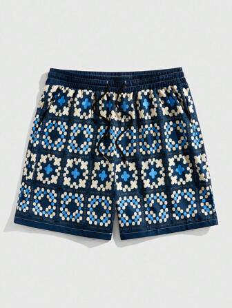 Street Life Herren Urlaubs-Shorts mit Allover-Muster und Kordelzug