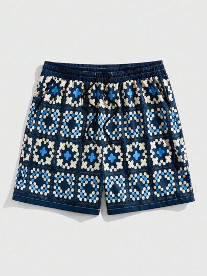 Street Life Herren Urlaubs-Shorts mit Allover-Muster und Kordelzug