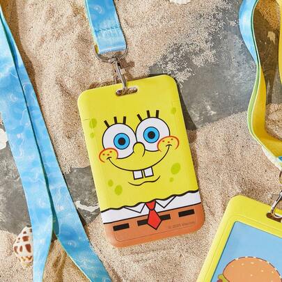 SpongeBob SquarePants | SHEIN 1pc Cartoon Graphic Card Holder With Lanyard, Can Hold 2 Cards