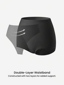 LUVLETTE 加大 2 条装透气棉质高腰平角裤女士收腰收腹基本款内衣内裤套装黑色内裤 - 黑色 - 查看 4