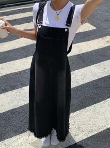 DAZY Women's Solid Color Casual Versatile Sleeveless Denim Dress - Black - View 3