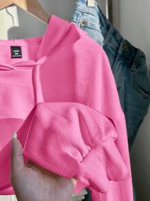 Comfortcana 大码紫红色针织短款连帽运动衫