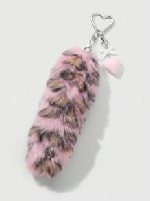ROMWE Grunge Punk 1 件别致复古亚克力蝴蝶结、心形、毛绒豹尾 DIY 钥匙扣包饰，时尚高品质礼物，适合女性、女孩、日常穿着、节日 - 粉色 - 查看 5