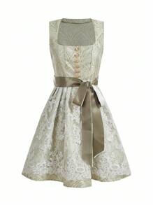 SHEIN Frenchy Váy không tay thêu lưới tương phản cổ điển dành cho nữ Váy không tay buộc eo cổ điển cổ chữ V dành cho nữ Váy ren tương phản tay ngắn cổ vuông có thắt lưng toàn thân in họa tiết viền bèo nhún ngọt ngào Váy dạ hội Oktoberfest Tracht Oktoberfest Wiesn Bierfest Dirndl Lễ hội Oktoberfest Váy ngắn thanh lịch không tay cổ vuông cài nút nửa vạt Áo dạ hội Oktoberfest Dirndl - màu xanh lá - Xem 5