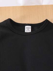 SHEIN Playful Pals 2 件套女婴针织长袖圆领 T 恤和裙子套装，优雅时尚秋冬装 - 黑色 - 查看 8
