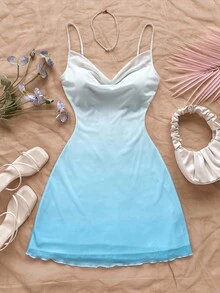 Soleia Váy ngắn cổ xếp ly dây mảnh màu gradient dành cho nữ, phù hợp đi biển, phong cách miền Tây, lễ hội âm nhạc, trang phục nghỉ hè, phong cách Bohemian - Nhiều màu - Xem 4