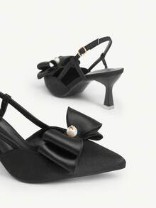 CUCCOO CHICEST Sandalias de tacón alto de satén negro con puntera puntiaguda, decoradas con cristales de Rhinestone y lazo con perlas, de estilo elegante, romántico y gótico, adecuadas para ocasiones formales, fiestas, bodas y vacaciones