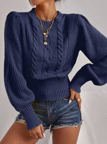 Twist Rope Crew Neck Flare Sleeve Casual Versatile Long Sleeve Pullover Sweater