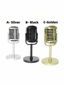 1PC Retro Microphone Plastic Props With Adjustable Angles, Retro Fake Microphone Decorations, Party Supplies, Love Live Performances, Home Bar Ornaments - Multi-color optional - View 4