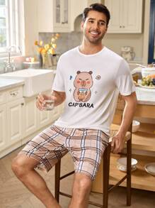 FamilyFrolics Set de pijamale pentru bărbați, cu imprimeu englezesc, ușor și confortabil, pentru părinte-copil
