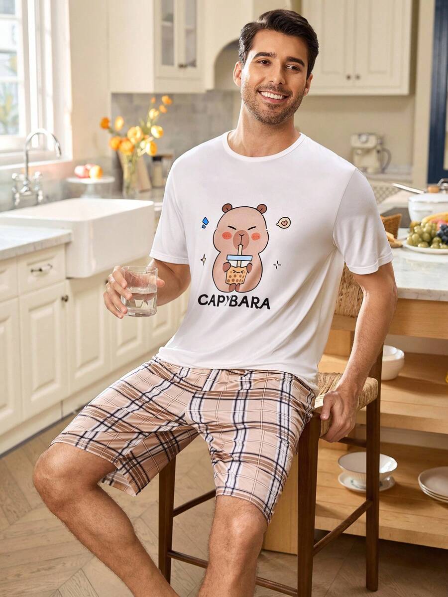 FamilyFrolics Set de pijamale pentru bărbați, cu imprimeu englezesc, ușor și confortabil, pentru părinte-copil