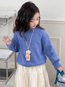 DAZY Suéter casual de cuello redondo de unicolor, versátil, para niña, otoño e invierno