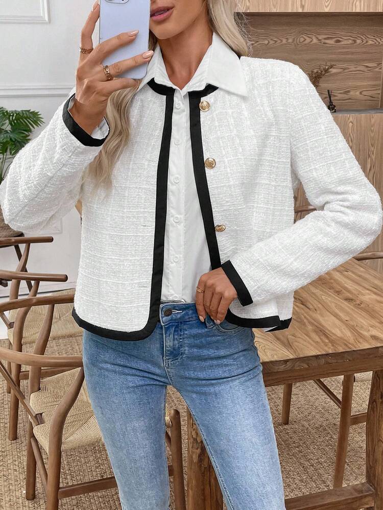 Women's Casual Commuter Contrast Trim Regular Jacket Winter Clothes For Women Winter Jacket Winter Coat Winter Coat Women Winter Clothes Women Winter Clothes For Women Fall Clothes For Women