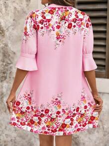 SHEIN Clasi Women's Elegant V-Neck A-Line Pink Floral Mini Dress,Summer Boho Vacation Holiday,Daily Wear Outings And Various Occasions Best Selling Dresses - Multicolor - View 2