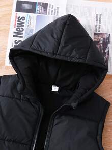 SHEIN Explorewe 适合青少年男孩外出、秋冬季的休闲连帽背心 - 黑色 - 查看 4