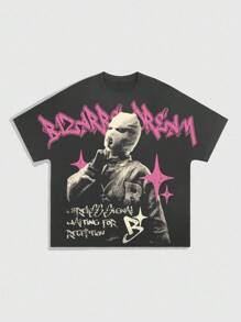 ROMWE Street Life Women's Casual Fashion Street Personalized & Letter Print Short Sleeve T-Shirt, Summer - Grey - View 1