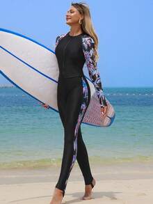 Swim SPRTY 1pc Women's Palm Tree Print Raglan Sleeve One-Piece Swimsuit - Multicolor - View 1