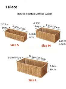 SHEIN Cesta de almacenamiento de ratán de imitación, caja de almacenamiento para mesa de té y control remoto, canasta para tentempiés, cesta de bambú estilo japonés, cesta de almacenamiento para el baño, portalápices - Multicolor - Ver 10