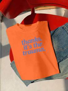 大码夏季休闲字母图案圆领短袖短款T恤