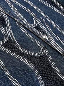 ROMWE MEN Street Life Pantalones cortos de hombre con decoración de estrella de cinco puntas y llama de strass, adecuados para el uso diario en primavera/verano - Bronce - Ver 4