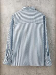 Manfinity Dauomo Casual Fashion Men's Striped Single-Breasted Pocket Shirt - Baby Blue - View 2